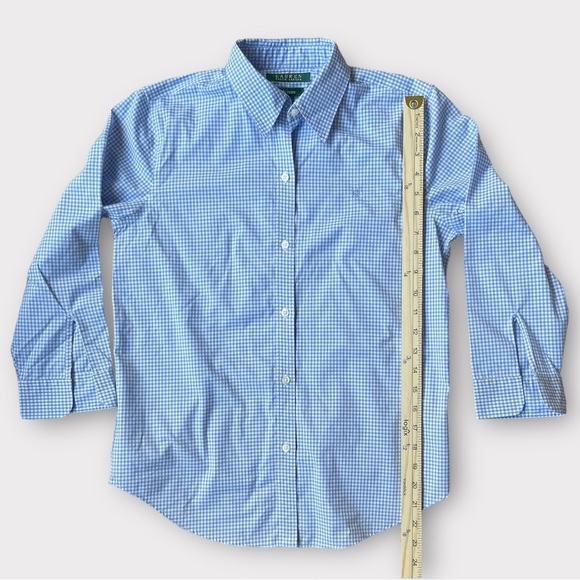 Ralph Lauren Shirt XS 100% Cotton Button Up 3/4 Sleeve Blue White Gingham Checks - Picture 11 of 11